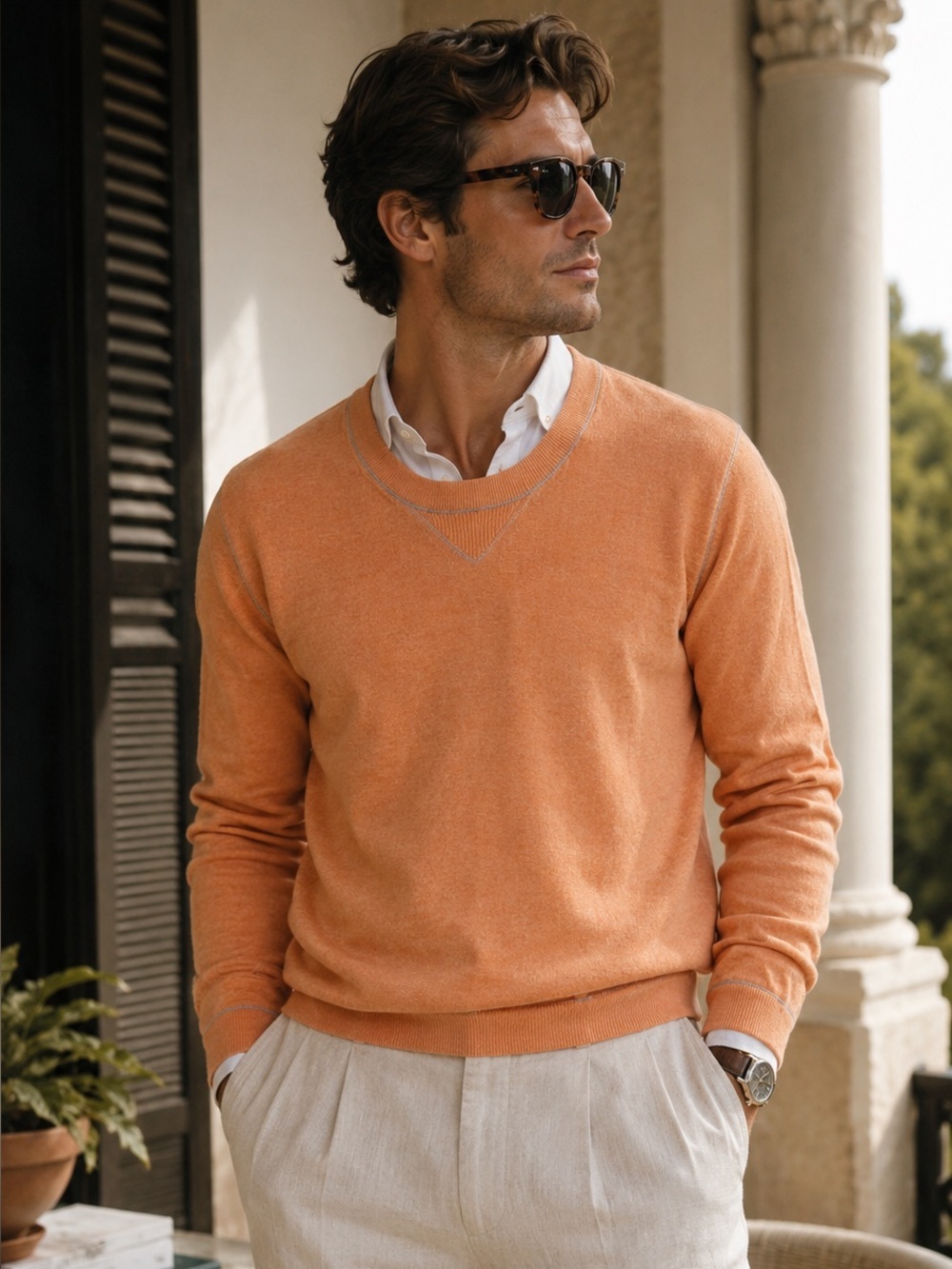ZZegna Cotton Cashmere Sweater Peach Orange Men XL Luxury Knit Italy Old Money